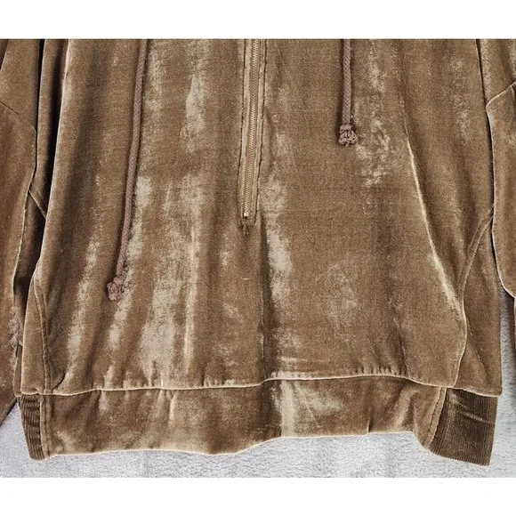 Anna Grace Hoodie Womens Small Gold Brown Retro Soft Velour 1/2 Zip Pullover - Picture 7 of 12